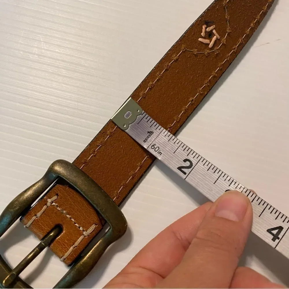 Genuine Leather womans Belt Brown thick stitch embroidery star western cowboy M